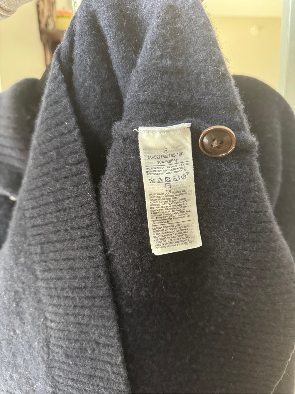 Banana Republic Men's Navy Zip-Up Shawl Collar Sweater (Damaged Buttons) - Picture 5 of 6
